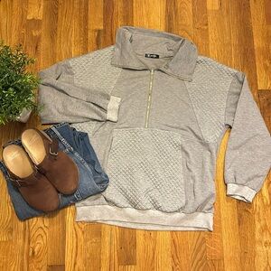 BTFBM Gray Textured Quarter Zip Long Sleeve Pullover Sweatshirt Womens Large